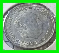 Spain 5 Pesetas 1957 Francisco Franco Caudillo De Espana Por La Dois Wor... - $14.84