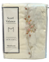 Heirloom Scarf Valance 40"W x 216"L Georgette Floral Beaded Beige Bath &amp;... - $28.19
