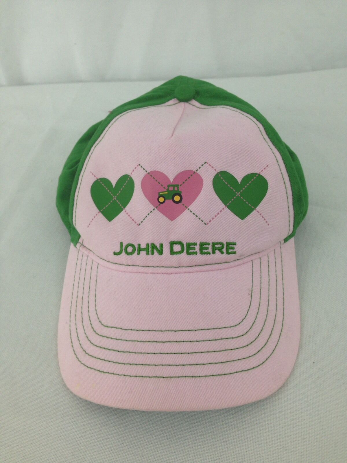 John Deere Pink Hearts Tractor One Size Baseball Cap - $9.90