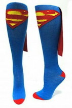 Superman Logo Blue Knee High Derby Socks with Cape, NEW UNUSED - £9.87 GBP