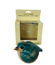 Chickadee Figurine Porcelain Bird vtg Hand Painted Lapel MIC 1970s box NIB blue - £23.70 GBP