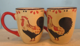 Vintage Pfaltzgraff 2 Hot Beverage Coffee /TEA Mugs Garden Rooster Design - £17.20 GBP