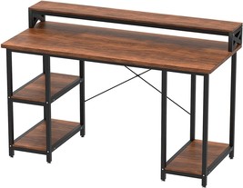 Halter Wood Computer Desk With Monitor Shelf, 55 Inch, Walnut And Black - £102.22 GBP