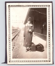 Vintage Black &amp; White Photo Of Woman Standing By Tracks Waiting For A Train - £9.20 GBP