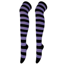 Striped Patterned Socks (Thigh High) Purple and Black - $5.94