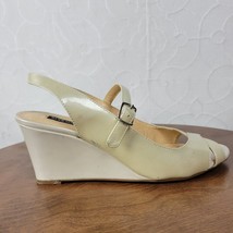 Alex Marie Womens Wedge Sandals 8.5 Yellow Patent Leather Peep Toe Sling... - £17.09 GBP