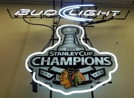 New Bud Light 2015 Chicago Blackhawks Stanley Cup Champions Neon Sign 24"x20" - £196.72 GBP