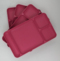 Tupperware Divided Lunch Tray Pink Set of 4 Camping Picnic Dining Travel 15&quot;x9&quot; - £28.76 GBP