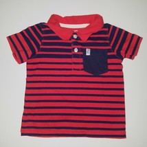 Carter&#39;s Polo Shirt Salmon Navy Blue Stripes Baby 9 Months Boy Girl - $8.38
