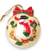 Vintage Christmas Tree Ball Ornament 3.5” Snowman &amp; Tree Design with Gol... - $113.38 MXN