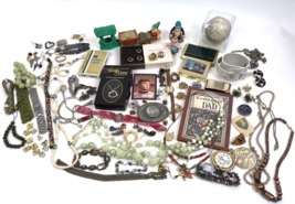Vtg Junk Drawer Lot Broken Jewelry Watches Military Pins Cufflinks NY Ba... - $29.69