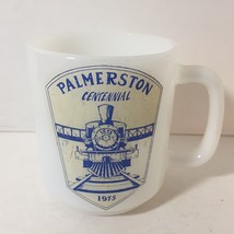 Coffee Mug Cup Milk Glass Palmerston Railway Centennial 1975 Train Blue ... - $25.72