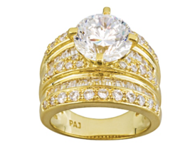 White Cz Dillenium Cut 18K Yellow Gold Sterling Silver Ring - $209.99