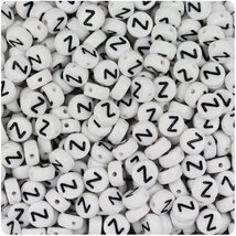 BeadTin White Opaque 7mm Coin Alphabet Beads - Black Letter Z (100pcs) - $2.09