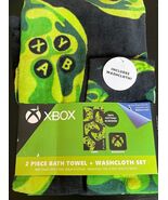 Xbox Bath Towel &amp; Washcloth Set, 100% Cotton, Gaming Controller Design o... - $19.49