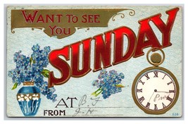 Large Letter Floral Greetings Want to See You Sunday Embossed DB Postcard K17 - £3.07 GBP