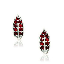 Female&#39;s Sterling Silver 925 January Birthstone Garnet Leaf Leverback Earrings - £23.50 GBP