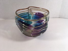 Scott &amp; Laura Curry Handblown Art Glass Bowl 1993 Clear Blue Green Purpl... - £67.82 GBP