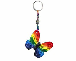 Rainbow Butterfly Pride Animal Handpainted Figurine Dangle Handmade Keyc... - $6.86