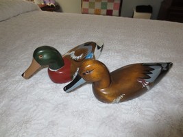 Pair Vintage Emson 15&quot; Hand Painted Wood Mallard Duck Decoys With Glass Eyes - £39.04 GBP