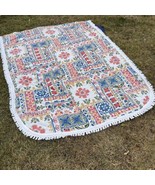 Vintage Bates colorful twin size bedspread blanket sheet with Fringe Mid... - $225.00