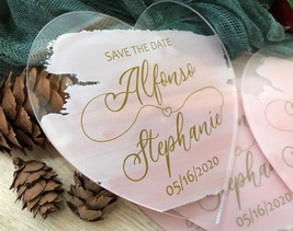 20pcs custom printing heart wedding save the date cards,acrylic invitation - £14.18 GBP