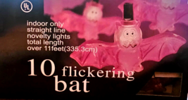 Vtg Halloween Flickering Purple Bat String 10 Light Set Indoor NOS See V... - £19.71 GBP