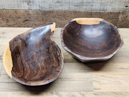 Vintage Hand Turned Walnut Burl Wood Centerpiece Bowl Set - Octagon, Teardrop - £25.71 GBP