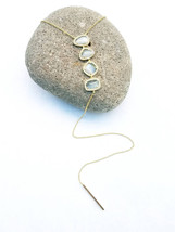 Luxurious Modern 3 stone drop Lariat necklace Gold Y chain bar gemstone necklace - £59.80 GBP