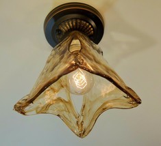 Oil-Rubbed Bronze Finish Flush mount Light Art Glass Shade Rustic Hall Bedroom  - £45.56 GBP