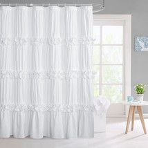 HIG French Country Floral Handcrafted Ruching Chic Ruffled Fabric Shower Curtain - £14.38 GBP+