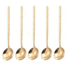 5pcs Set Stripe Long Handle Soup Spoons 304 Stainless Steel Teaspoons Di... - $15.67