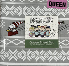 Berkshire Peanuts Christmas Size QUEEN SHEET SET Snoopy Ice Skating Sledding NEW - £39.22 GBP