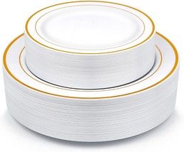 Gold Plastic Plates MCIRCO 100 Pieces Disposable Party Plates for Weddin... - £55.79 GBP