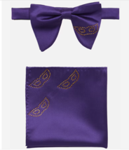 Elegant Egara Pre-Tied Bow Tie and Pocket Square Set in Rich Purple - $37.39