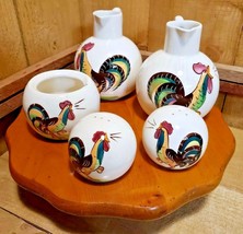 Helen Motney VTG 1940s California Pottery Rooster Condiment Set Wood/Laz... - $105.73
