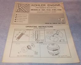 1968 Kohler Engines Owner's Manual Models K91 K141 K161 K181 Kohler Wi - $7.95