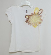 Cute Princess White Cap Sleeve Shirt Large Yellow Brown Flower Size 3 to 4 Yr - £10.27 GBP