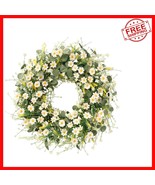 Charming 24-Inch White Daisy Wreath with Green Eucalyptus for Festive Decor - $734.95 MXN