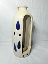 Williamsburg Pottery Handmade Jug Salt Glaze 8&quot; Tall Candle Holder Blue Leaves - £15.72 GBP