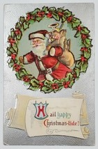 Christmas Santa Claus Toy Sack Holly Wreath Glitter Embossed Postcard U15 - £6.13 GBP