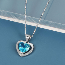 Blue Crystal &amp; Cubic Zirconia Heart Pendant Necklace - £11.00 GBP