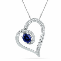 10k White Gold Womens Oval Lab-Created Blue Sapphire Heart Outline Pendant 3/4tw - £206.54 GBP