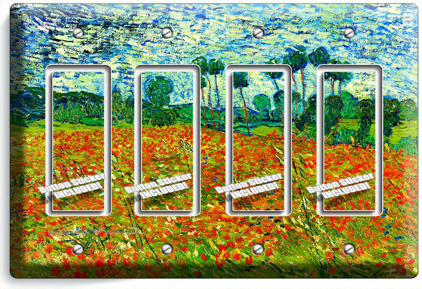 VINCENT VAN GOGH POPPY FLOWER FIELD 4 GFCI LIGHT SWITCH PLATES ROOM HD ART DECOR