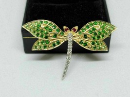 2.80CT Round Cut Green Emerald Simulated Butterfly Brooch 925 Silver Gold Plated - £150.35 GBP