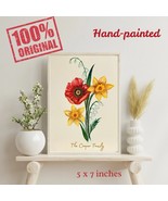 Custom Birth Month Flower Family Bouquet Personalised Art Drawing Decor - $55.44