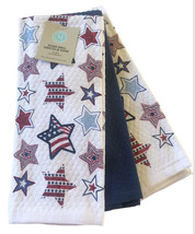 Martha Stewart Kitchen Dish Towels Set Of 3 Red White Blue Stars July 4t... - $39.08