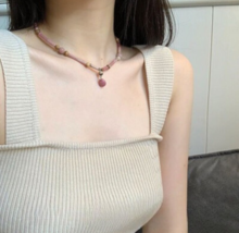 Boho style mahogany natural stone beaded necklace,Handmade necklace,choker - £19.91 GBP