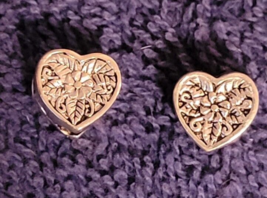 Lot of 2 Heart &quot; Silver Tone&quot; Charms Flowers Open Valentines Love Decorative - $16.99