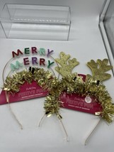 (2) Pack Party Light Up Antler Merry Christmas Novelty Headband Gold Couples - £7.02 GBP